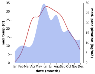 temperature and rainfall during the year in Kirawsk