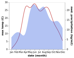 temperature and rainfall during the year in Vidzy