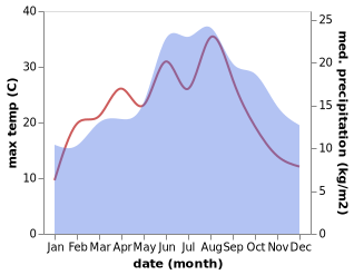 temperature and rainfall during the year in Brasschaat