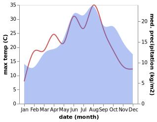 temperature and rainfall during the year in Buizingen