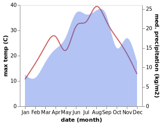 temperature and rainfall during the year in Ravno