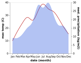 temperature and rainfall during the year in Bosanska Dubica