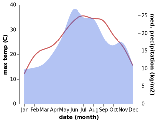 temperature and rainfall during the year in Malko Turnovo