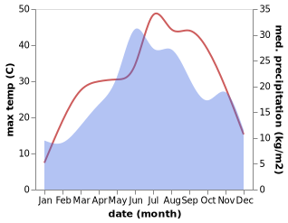 temperature and rainfall during the year in Boychinovtsi