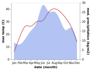 temperature and rainfall during the year in Brusartsi