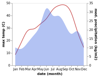 temperature and rainfall during the year in Lom