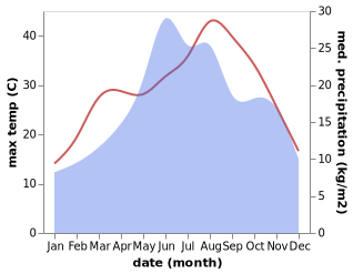 temperature and rainfall during the year in Loznitsa