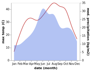 temperature and rainfall during the year in Slivo Pole