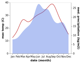 temperature and rainfall during the year in Elkhovo