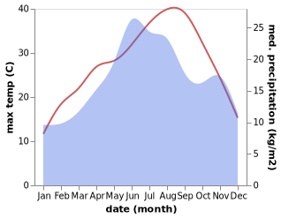 temperature and rainfall during the year in Bolyarovo