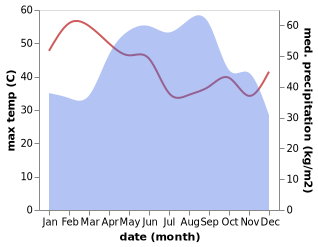 temperature and rainfall during the year in Phumi Thma Pok