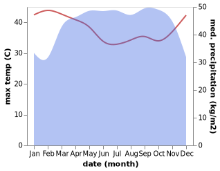 temperature and rainfall during the year in Ntui