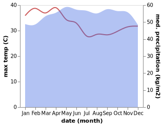 temperature and rainfall during the year in Kribi