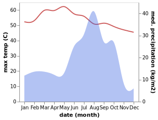 temperature and rainfall during the year in Iriba