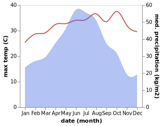 temperature and rainfall during the year in Dongliu