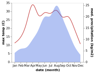 temperature and rainfall during the year in Bazang