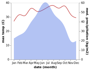 temperature and rainfall during the year in Dengfang