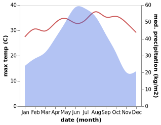 temperature and rainfall during the year in Dongshui