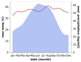 temperature and rainfall during the year in Huadong