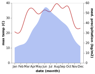 temperature and rainfall during the year in Yangtou