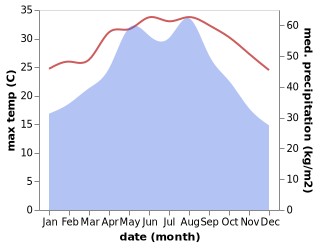 temperature and rainfall during the year in Bohou