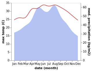 temperature and rainfall during the year in Mutang