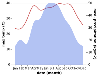 temperature and rainfall during the year in Baini