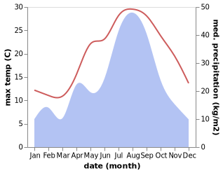 temperature and rainfall during the year in Bingfang