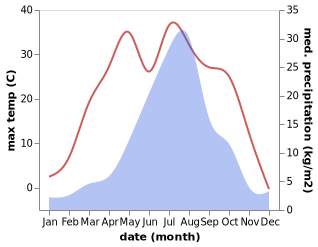 temperature and rainfall during the year in Chongmin