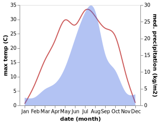 temperature and rainfall during the year in Dalizi