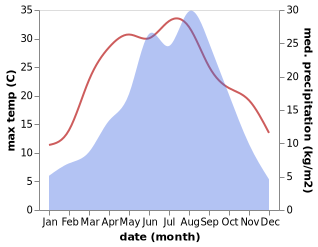 temperature and rainfall during the year in Pingkan