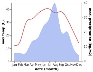 temperature and rainfall during the year in Beishidian