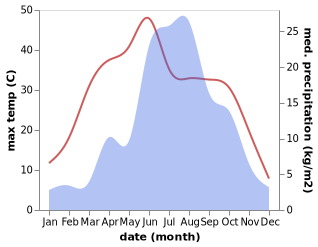 temperature and rainfall during the year in Dongmafang