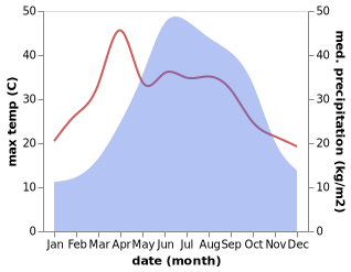 temperature and rainfall during the year in Junlian