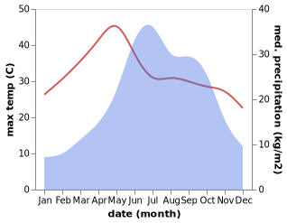 temperature and rainfall during the year in Pisha