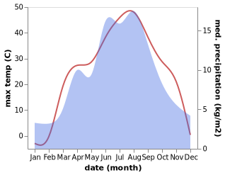 temperature and rainfall during the year in Dongmazar