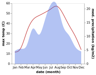 temperature and rainfall during the year in Kizilsu