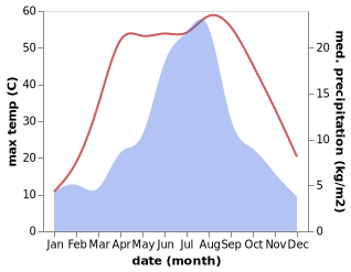 temperature and rainfall during the year in Qira