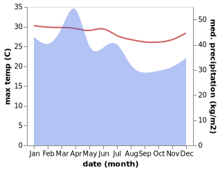 temperature and rainfall during the year in West Island