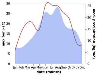 temperature and rainfall during the year in Veprinac