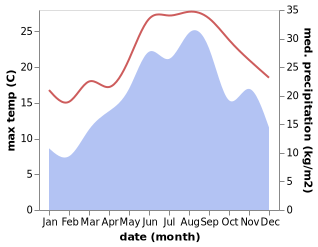 temperature and rainfall during the year in Vela Luka