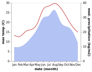 temperature and rainfall during the year in Brtonigla