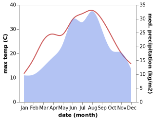 temperature and rainfall during the year in Budasevo