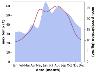 temperature and rainfall during the year in Alethriko