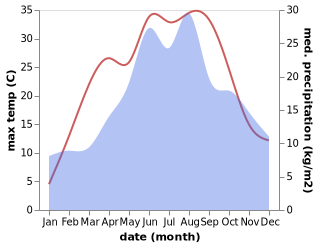 temperature and rainfall during the year in Bohumin