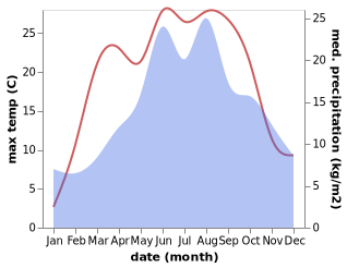 temperature and rainfall during the year in Brantice