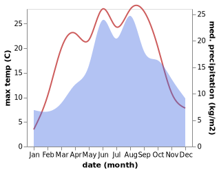 temperature and rainfall during the year in Horni Mesto