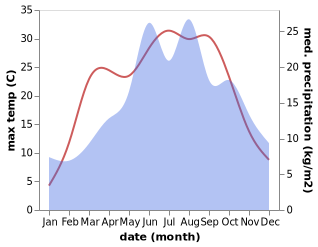 temperature and rainfall during the year in Brezova nad Svitavou