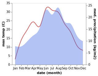 temperature and rainfall during the year in Bela nad Radbuzou