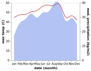 temperature and rainfall during the year in Tadjoura